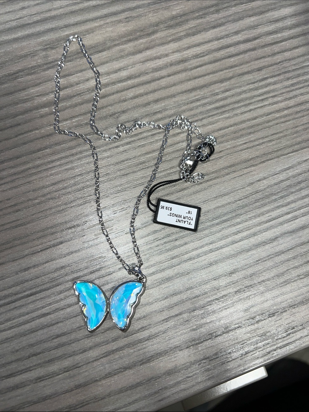 Silver Opal Butterfly Necklace in Light Blue